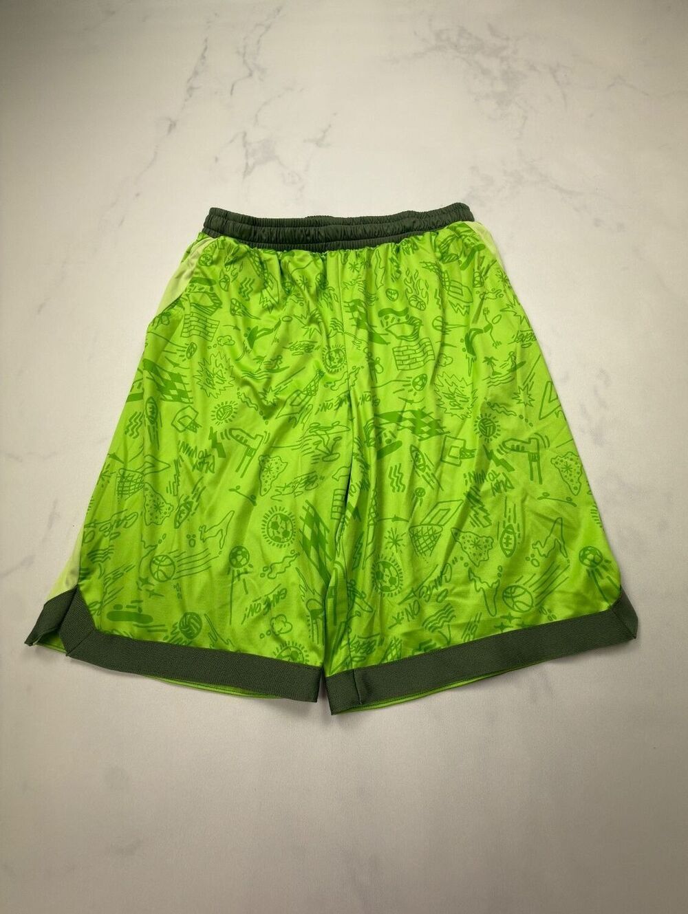 Tek Gear Printed Athletic Shorts Green Modern Loose Fit - Boys XL